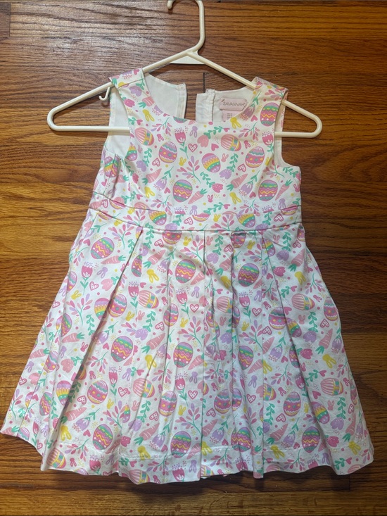 Savannah Other - Savannah White Sleeveless Dress with Pink, Yellow & Green Easter Print
